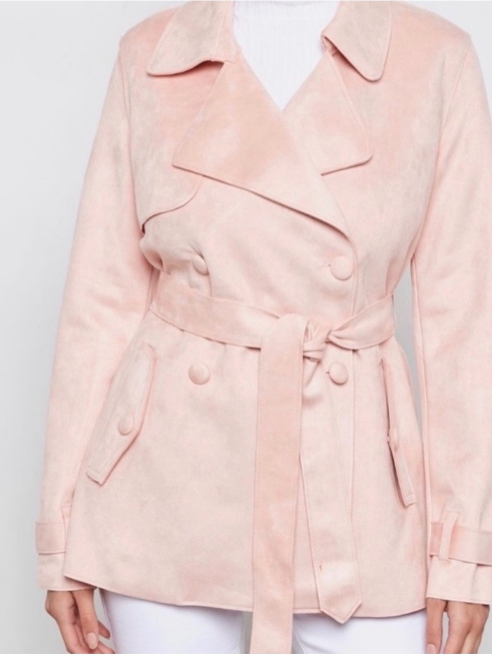 Forever 21 Dusty Blush Suede Double-Breasted Trench Coat